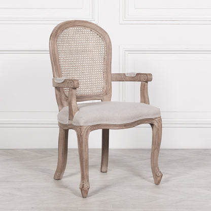 Louis Birch Wood Upholstered Dining Arm Chair