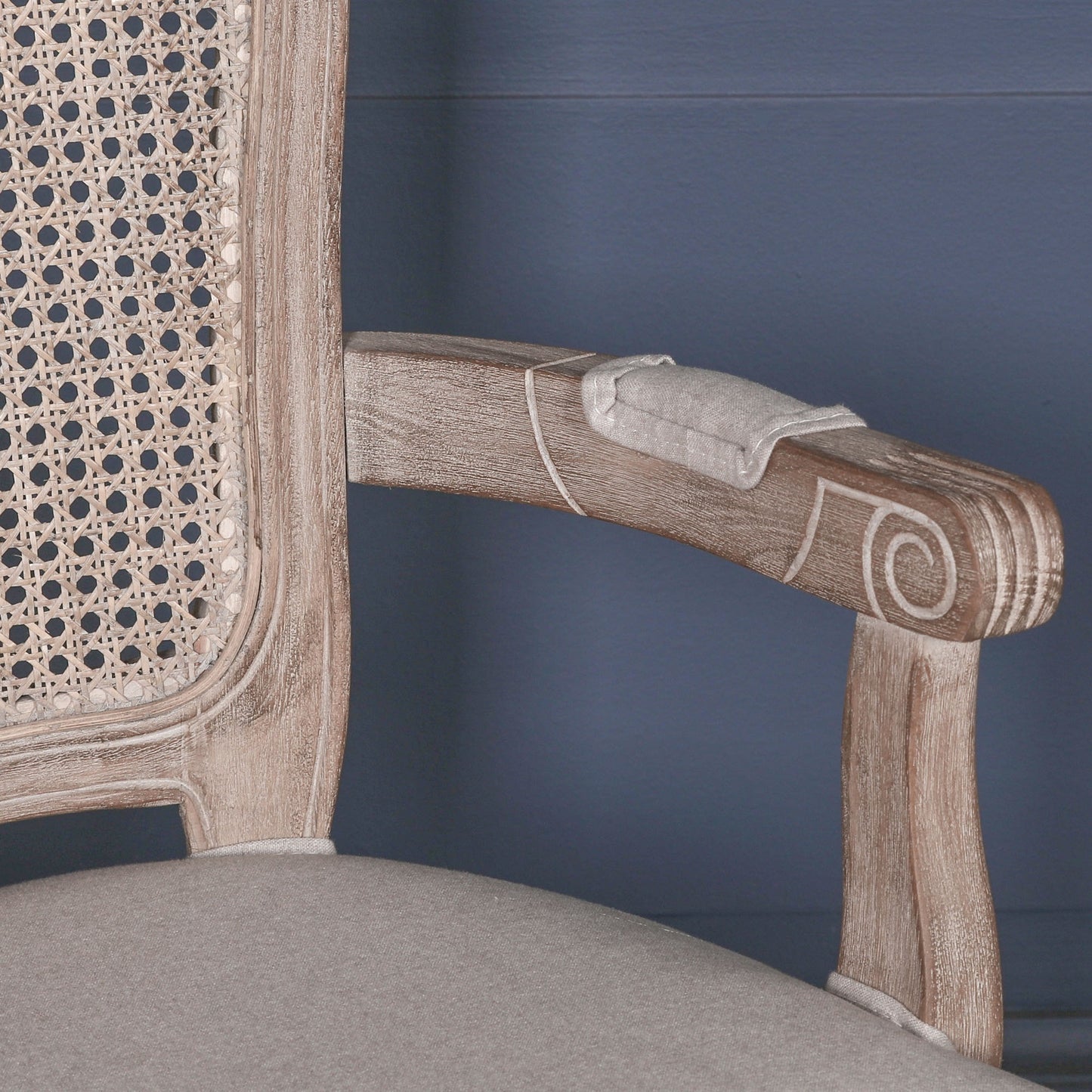 Louis Birch Wood Upholstered Dining Arm Chair