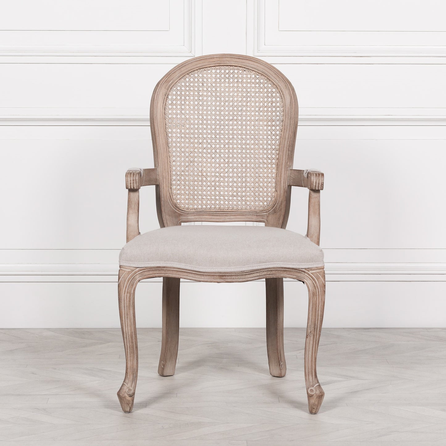 Louis Birch Wood Upholstered Dining Arm Chair