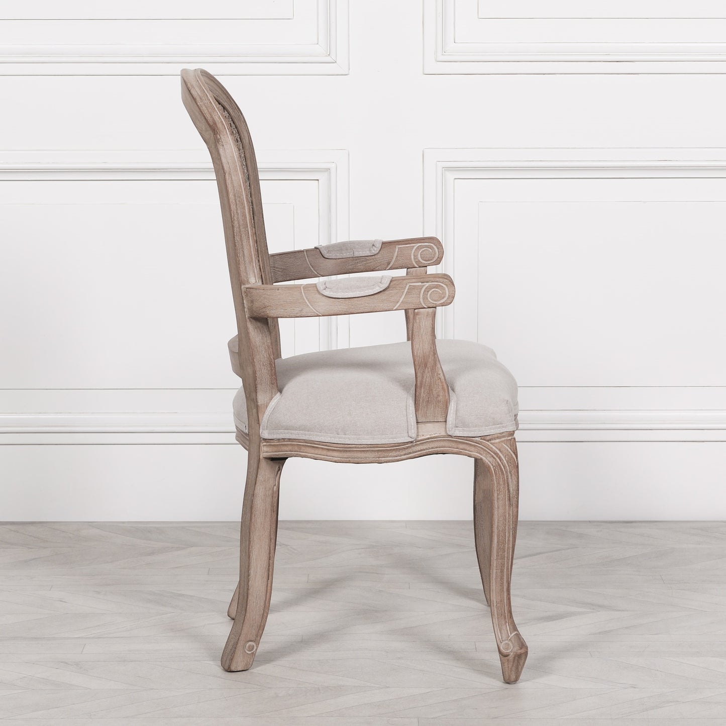 Louis Birch Wood Upholstered Dining Arm Chair