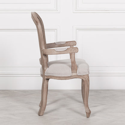 Louis Birch Wood Upholstered Dining Arm Chair