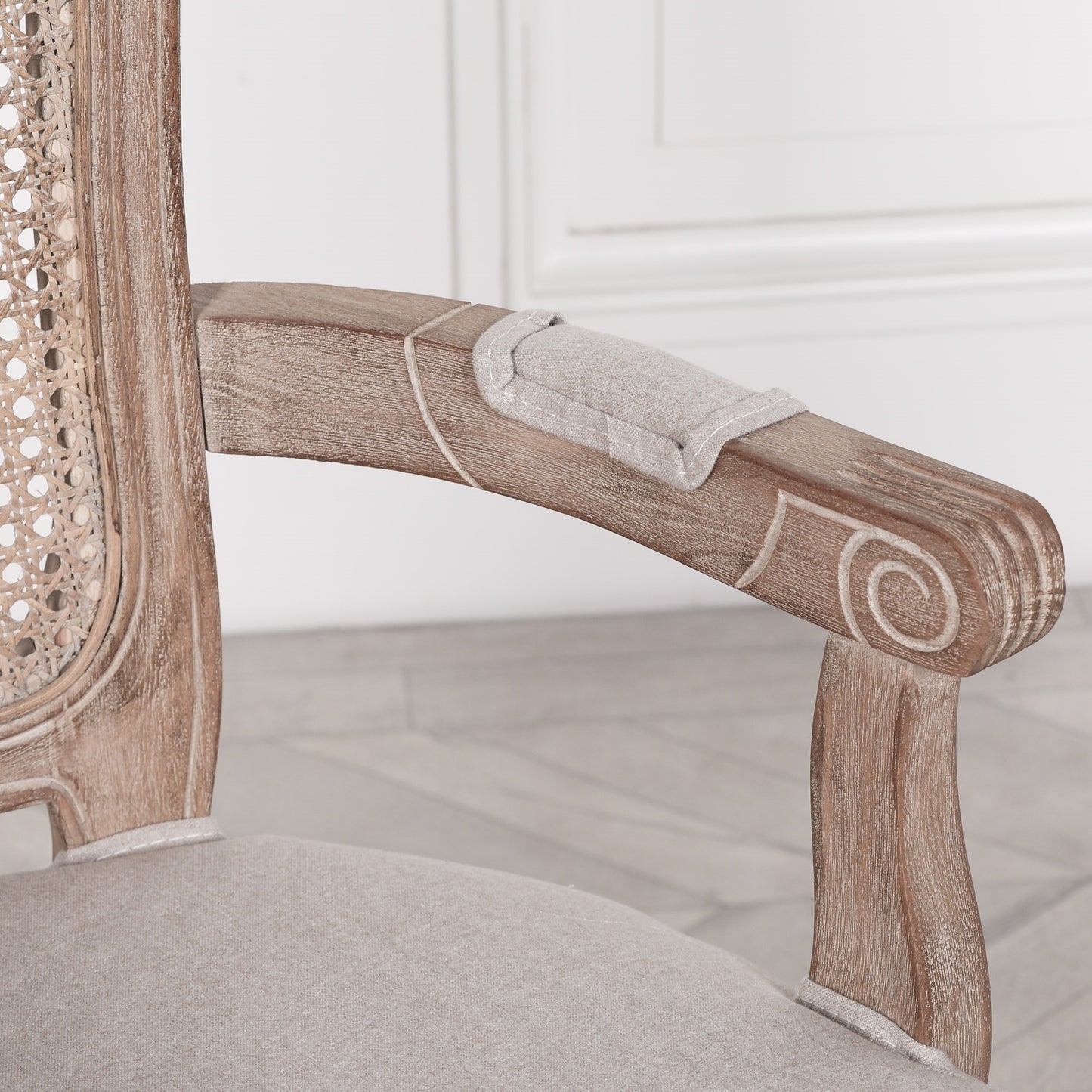 Louis Birch Wood Upholstered Dining Arm Chair