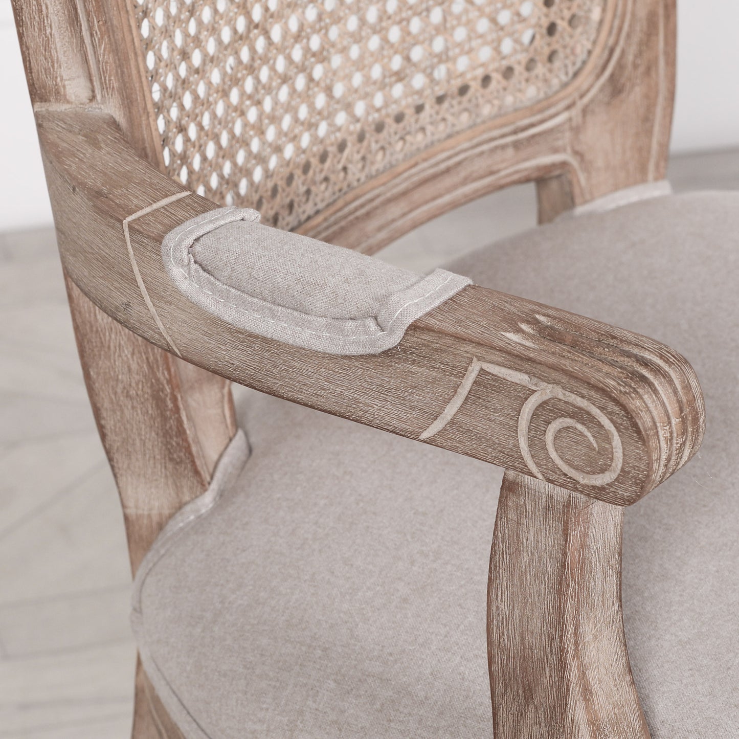 Louis Birch Wood Upholstered Dining Arm Chair
