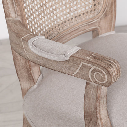 Louis Birch Wood Upholstered Dining Arm Chair