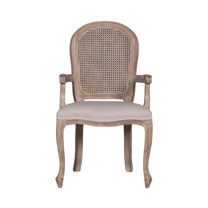 Louis Birch Wood Upholstered Dining Arm Chair