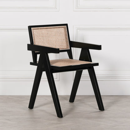 Noira Black Beech Wood Cane Dining Chair
