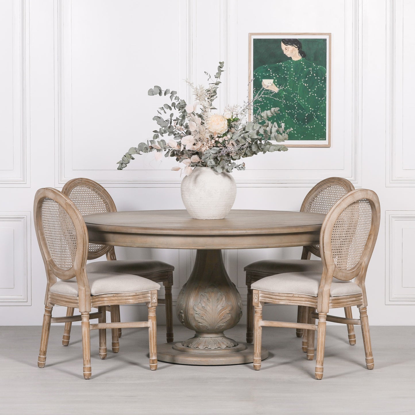Acorn 150cm Round Rustic Washed Wood Dining Table