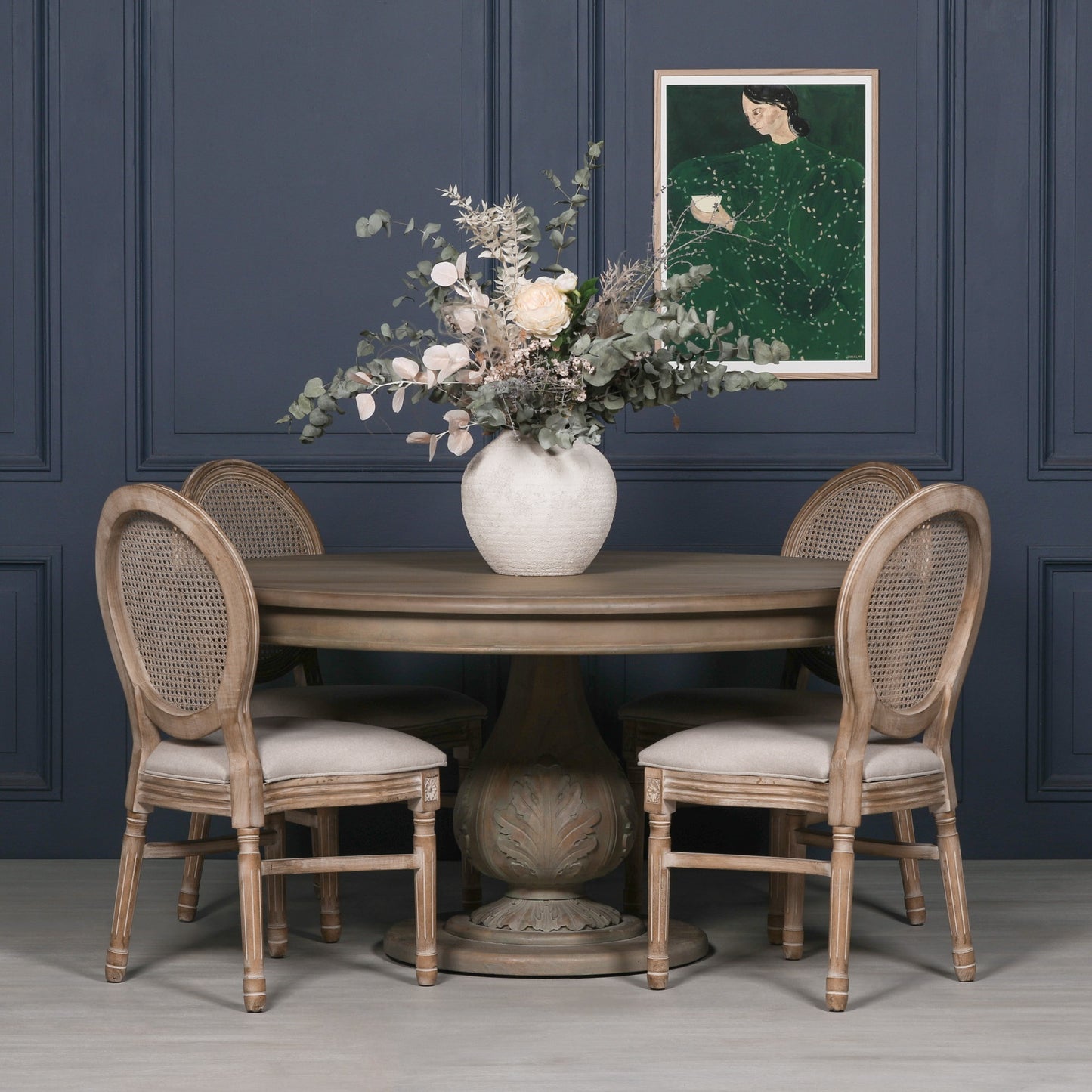 Acorn 150cm Round Rustic Washed Wood Dining Table