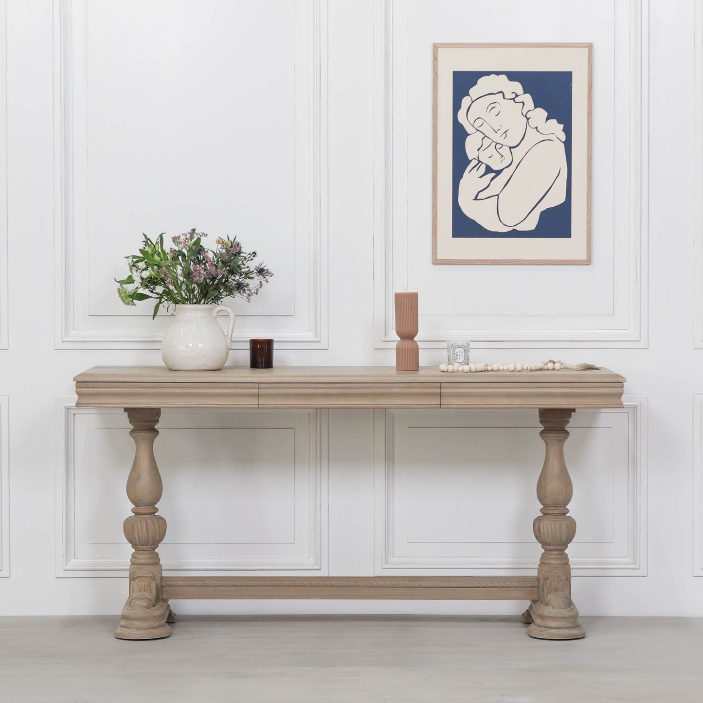 Arbouré Rustic White Cedar Console Table with Carved Drawer