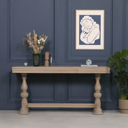 Arbouré Rustic White Cedar Console Table with Carved Drawer
