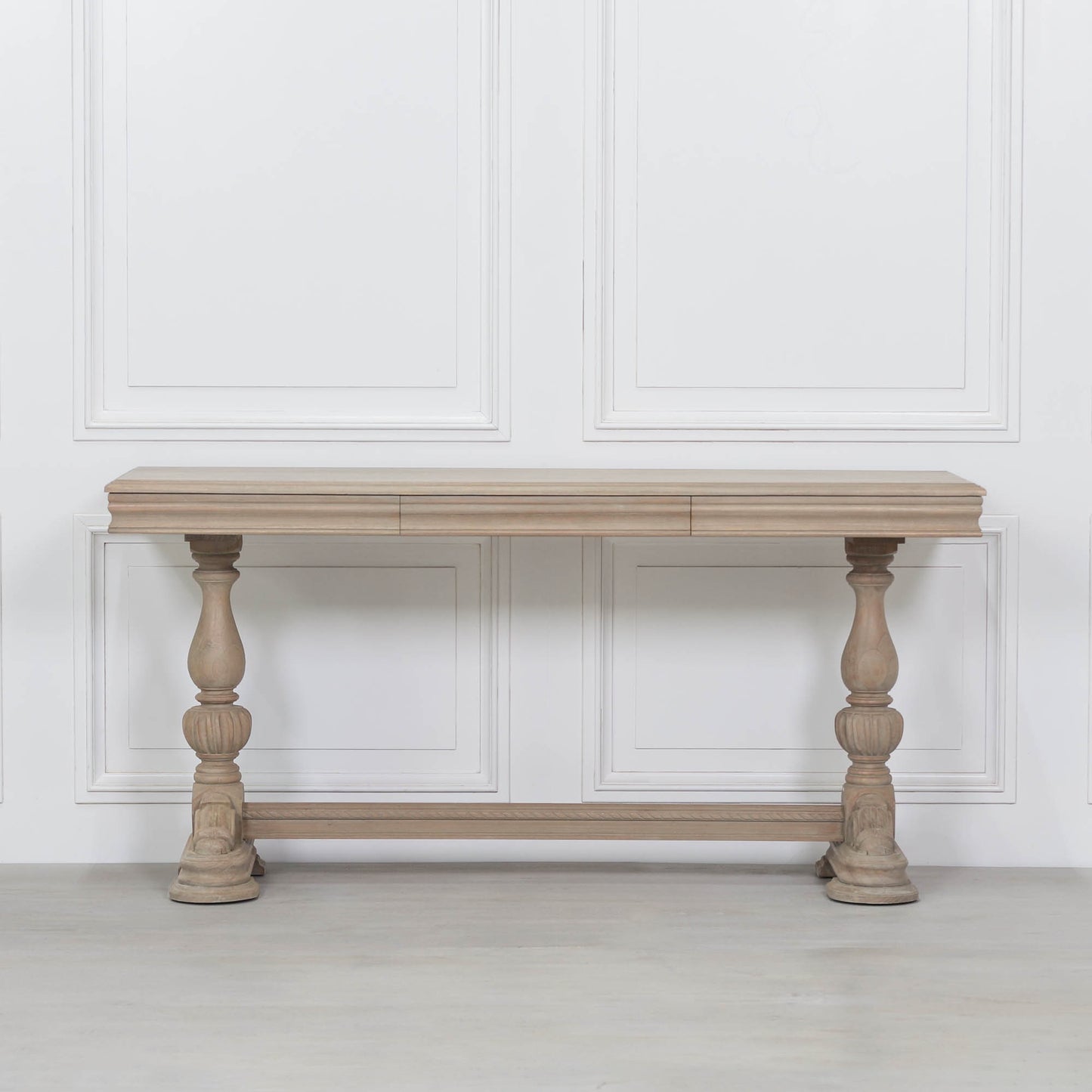 Arbouré Rustic White Cedar Console Table with Carved Drawer