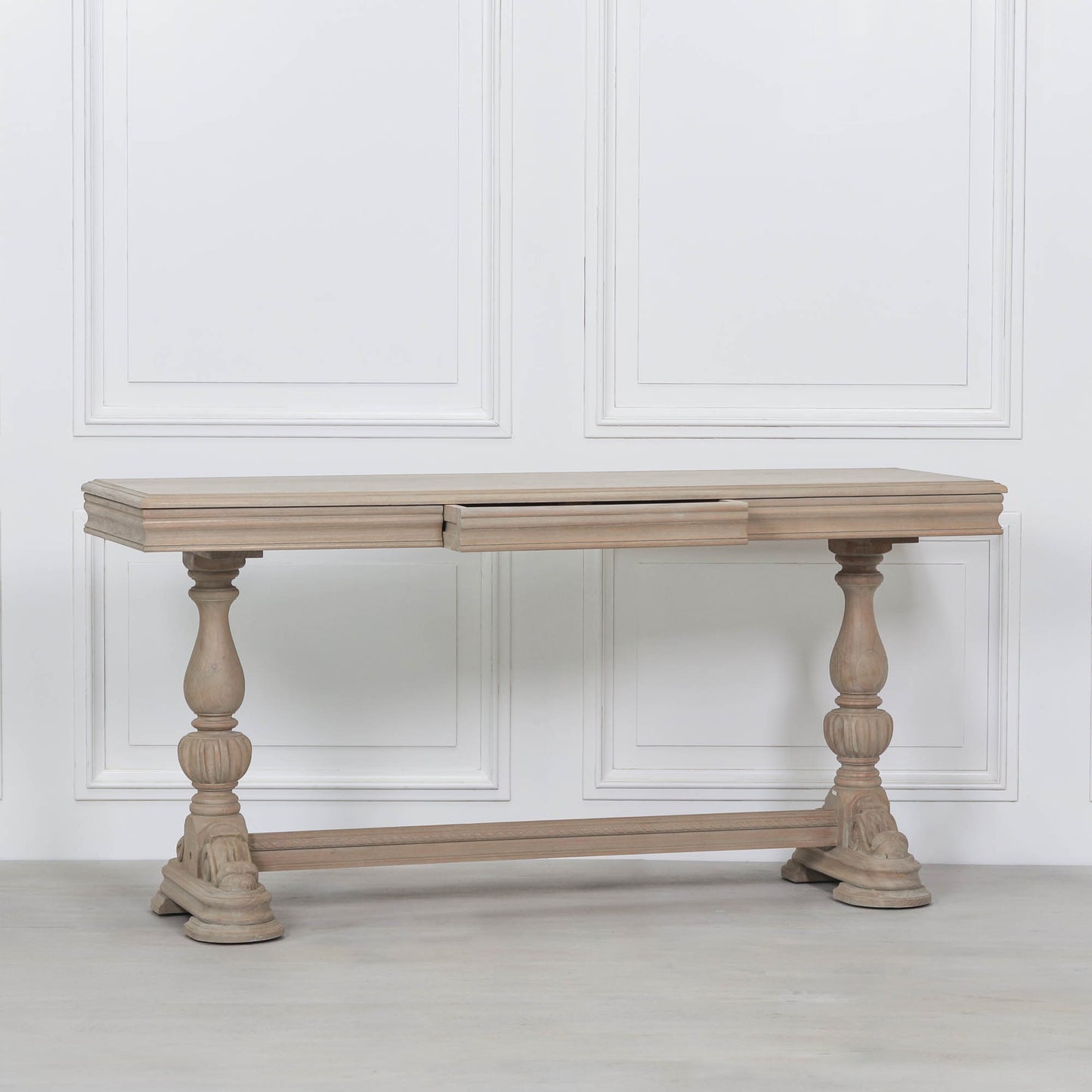 Arbouré Rustic White Cedar Console Table with Carved Drawer