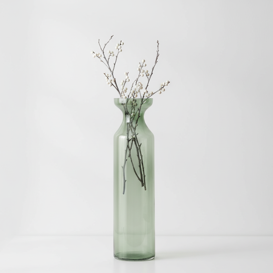 Smoked Sage Glass Tall Fluted Vase