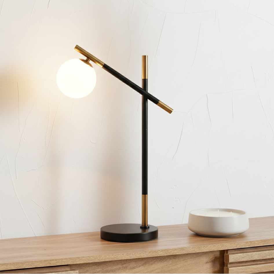 Wanda White Orb and Black Metal Table Lamp