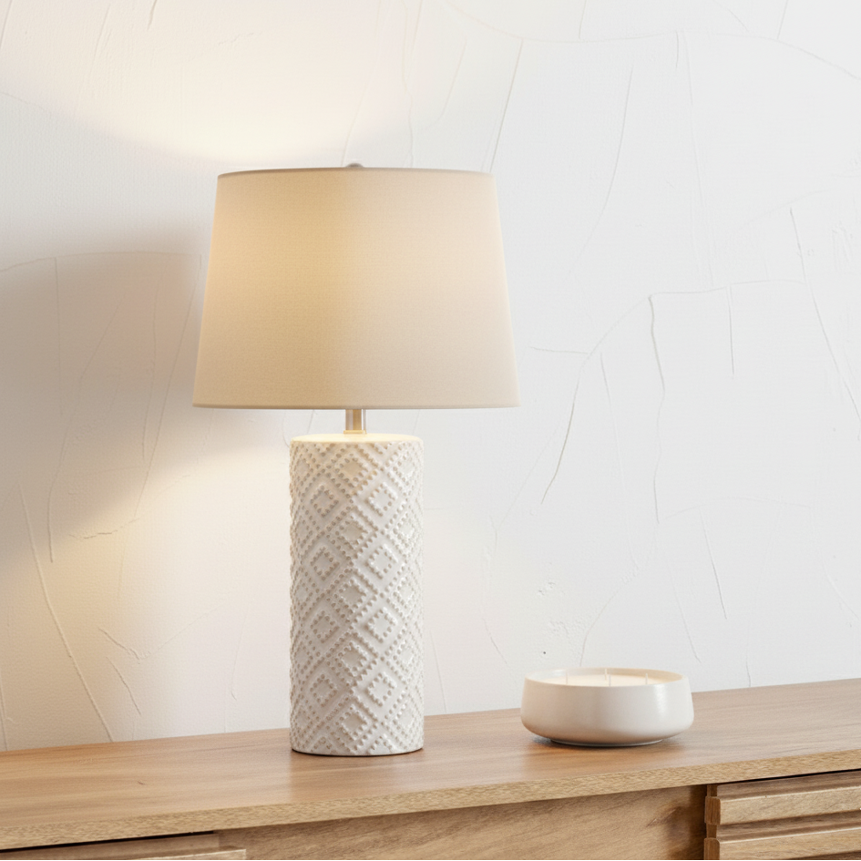 White Beaded Ceramic Table Lamp