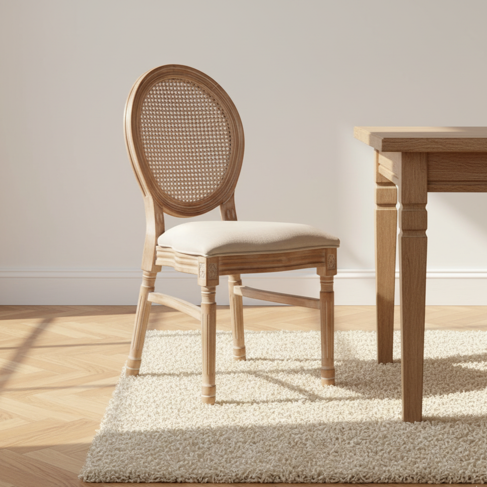 Louis Birch Wood Upholstered Dining Chair