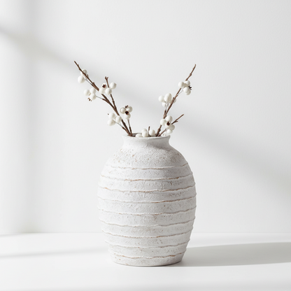 Fibrestone White Wash Decorative Ribbed Large Vase