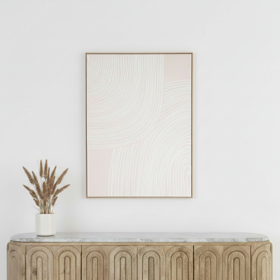 Canvas Natural and White Abstract with Natural Frame