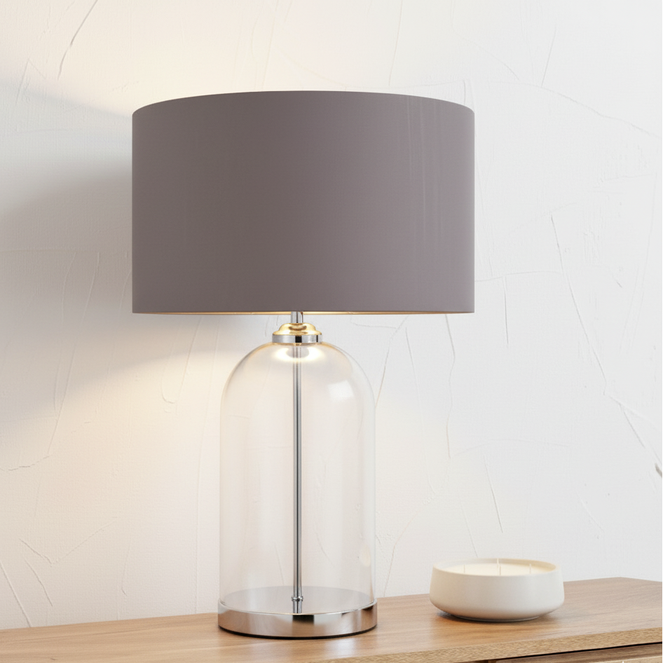 Cloche Clear Glass and Silver Table Lamp