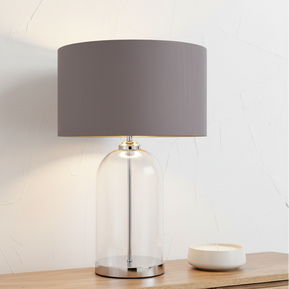 Cloche Clear Glass and Silver Table Lamp