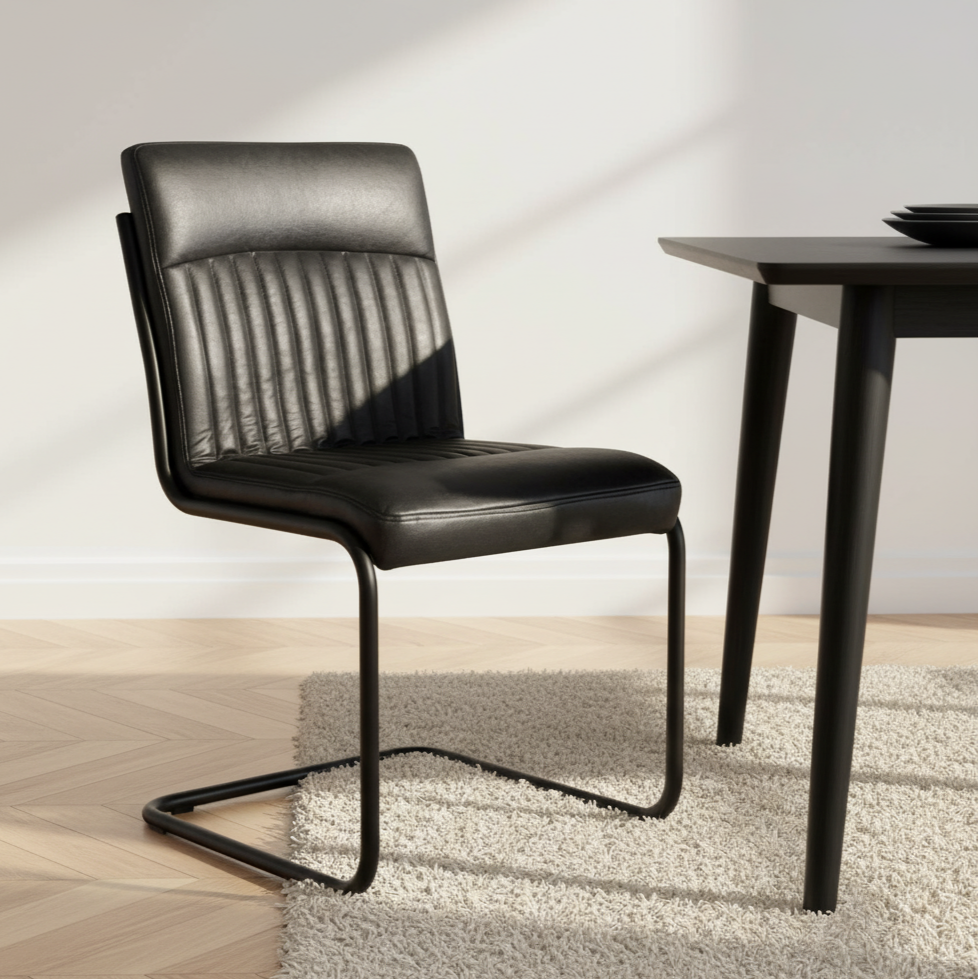 Dark Grey Leather Dining Chair (Set of 2)