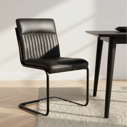 Dark Grey Leather Dining Chair (Set of 2)