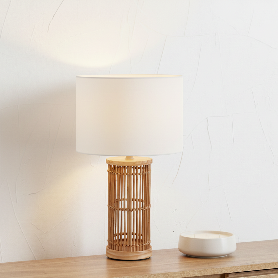 Sorbus Natural Ribbed Tall Table Lamp