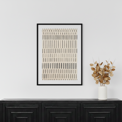 Canvas Natural with Black Stripe Pattern and Black Frame