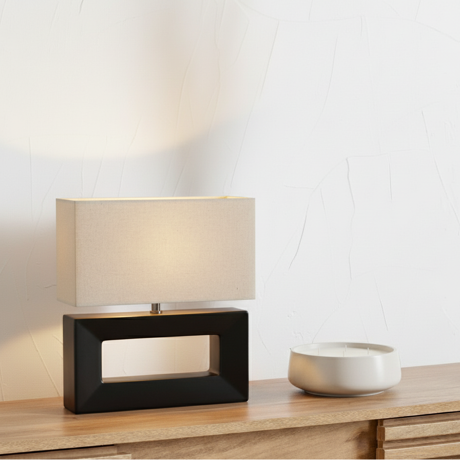 Ceramic Block Black Rectangular Table Lamp