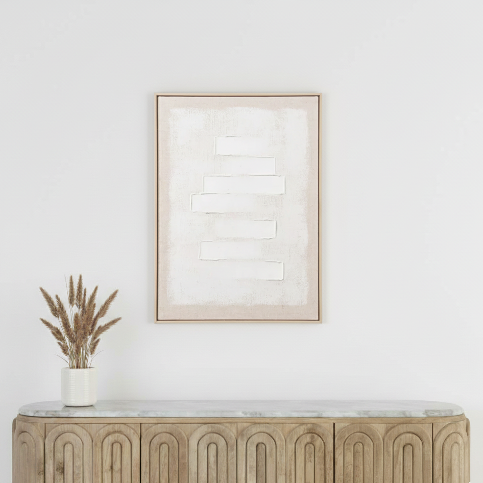 Textured Canvas White and Natural with Natural Frame