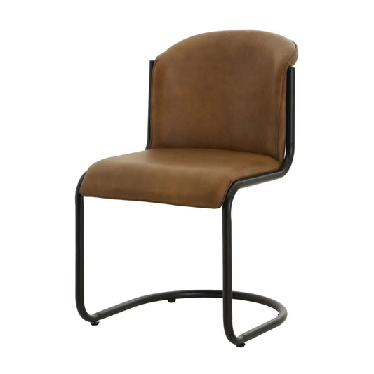 Billy Curved Brown Leather Dining Chair