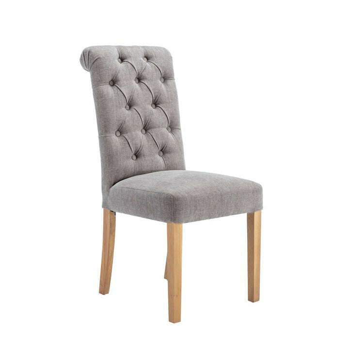Button Back Scroll Top Grey Dining Chair