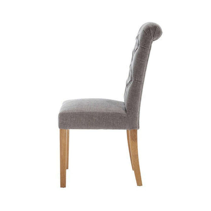Button Back Scroll Top Grey Dining Chair