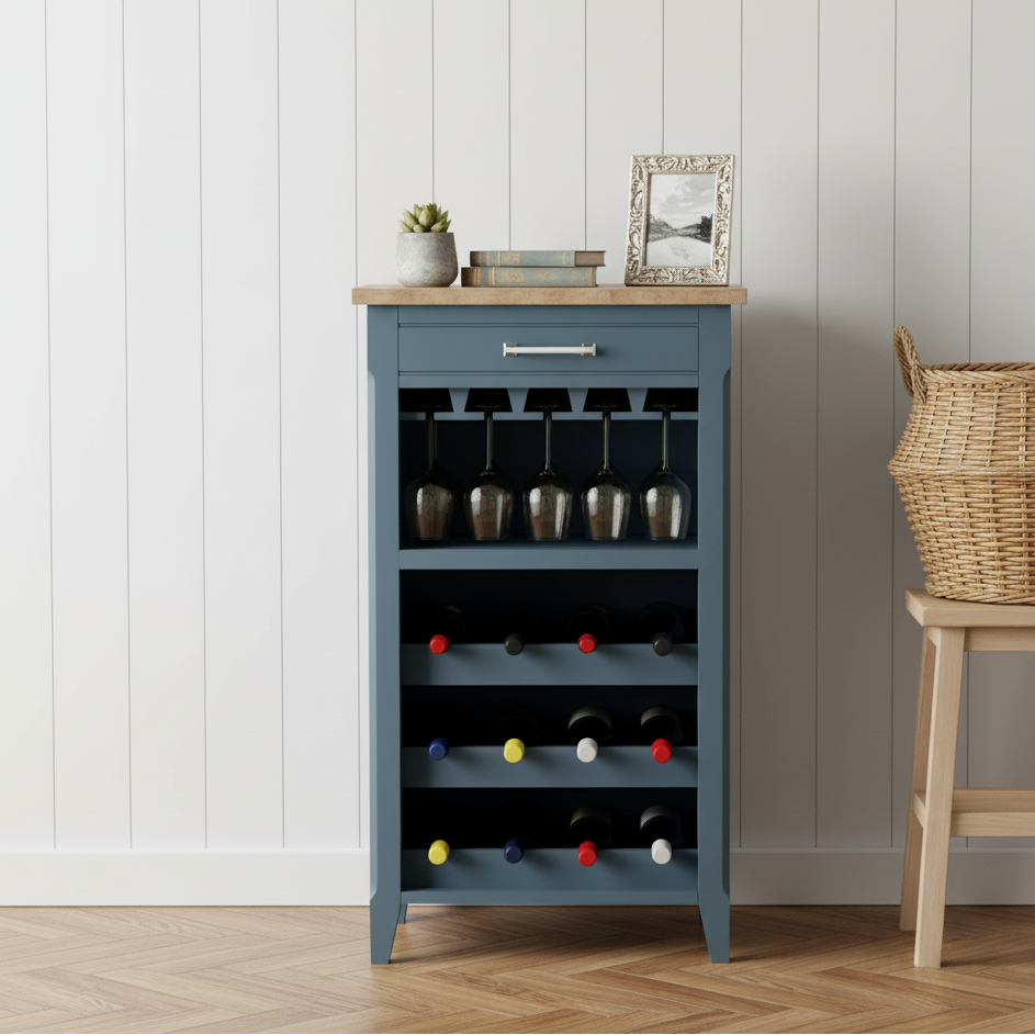 Signature Blue Wine Rack & Glass Storage Cabinet