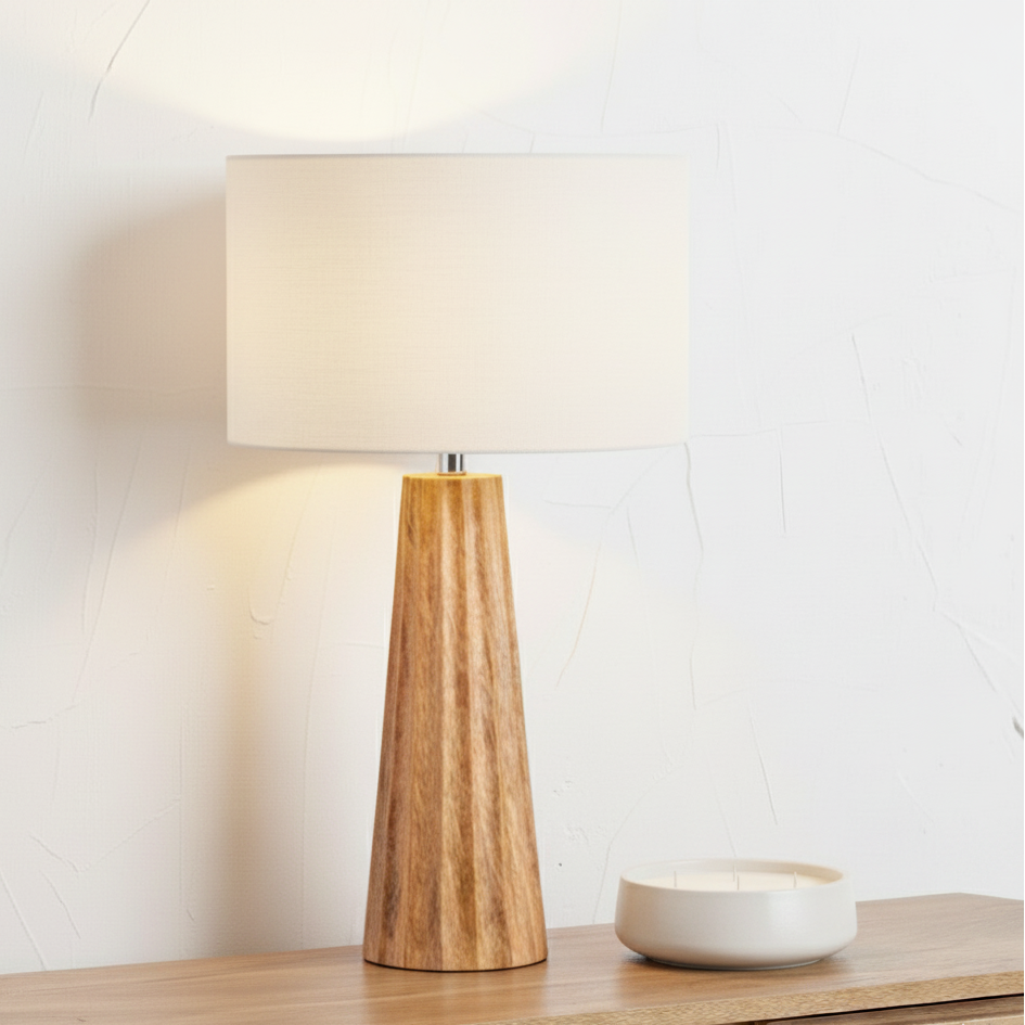 Draydon Mango Wood Textured Cone Table Lamp