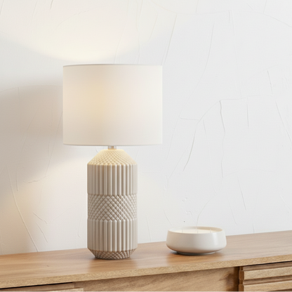 Ceramic Meribel Grey Geo Textured Tall Table Lamp