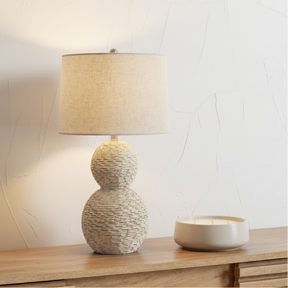 White Wash Wicker Globe Table Lamp