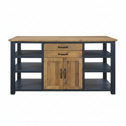 Splash of Blue Kitchen Island with Reclaimed Wood