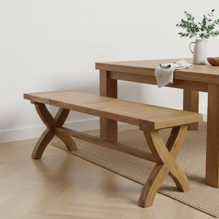 Deluxe Solid Oak Cross Leg Dining Bench