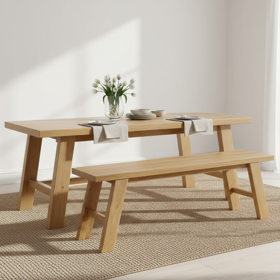 Deluxe Solid Oak Standard Dining Bench