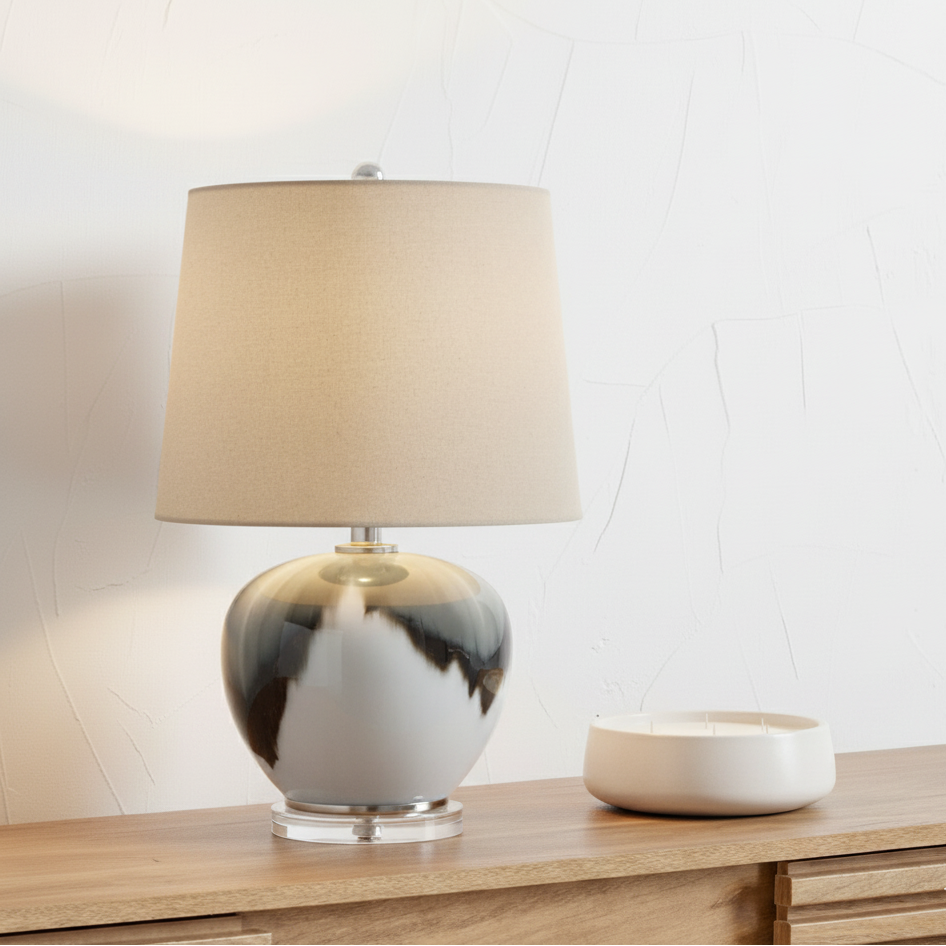 Grey Glass Table Lamp