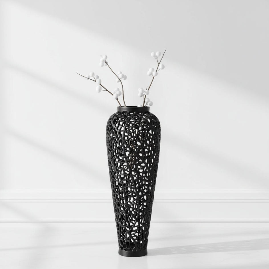 Black Cast Lattice Vase