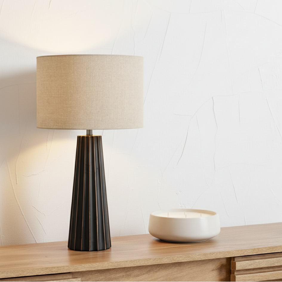 Draydon Mango Wood Textured Cone Table Lamp