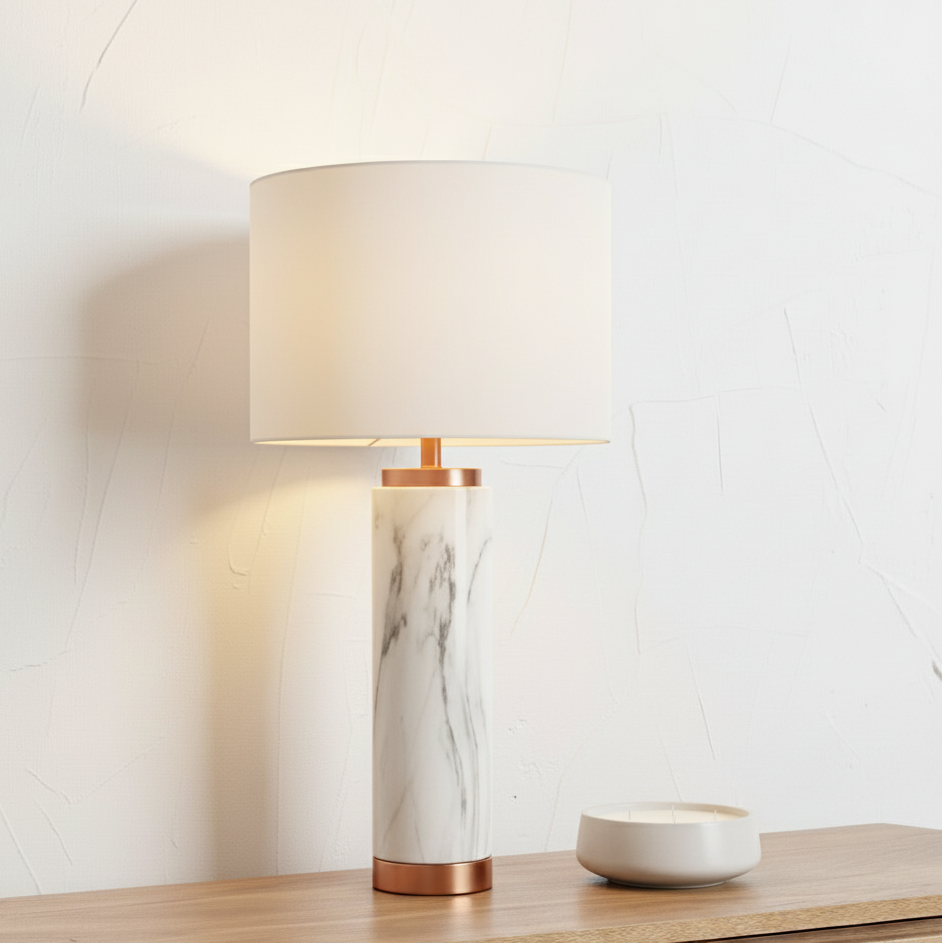 Carrara Ceramic Marble Effect Tall Table Lamp