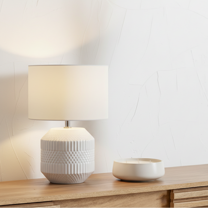 Meribel White Geo Textured Ceramic Table Lamp