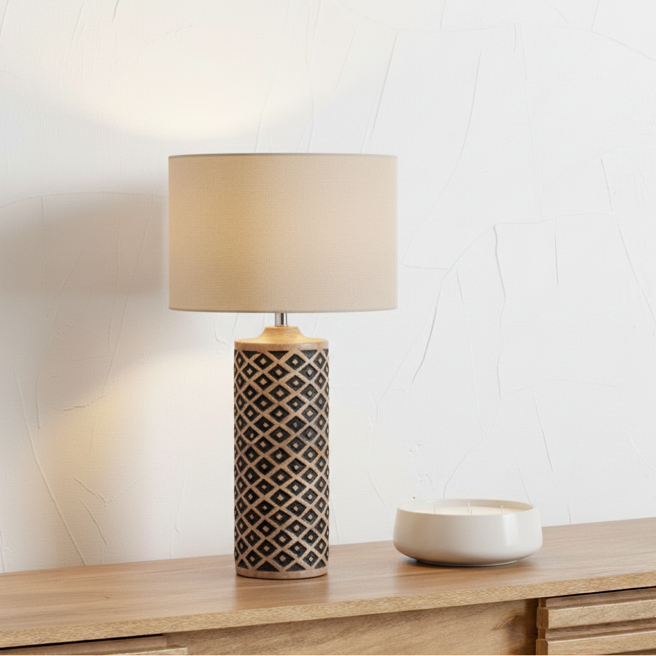 Orissa Wooden Tall Diamond Table Lamp