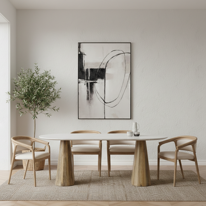 Aranya Solid Wood Oval Marble Top Dining Table