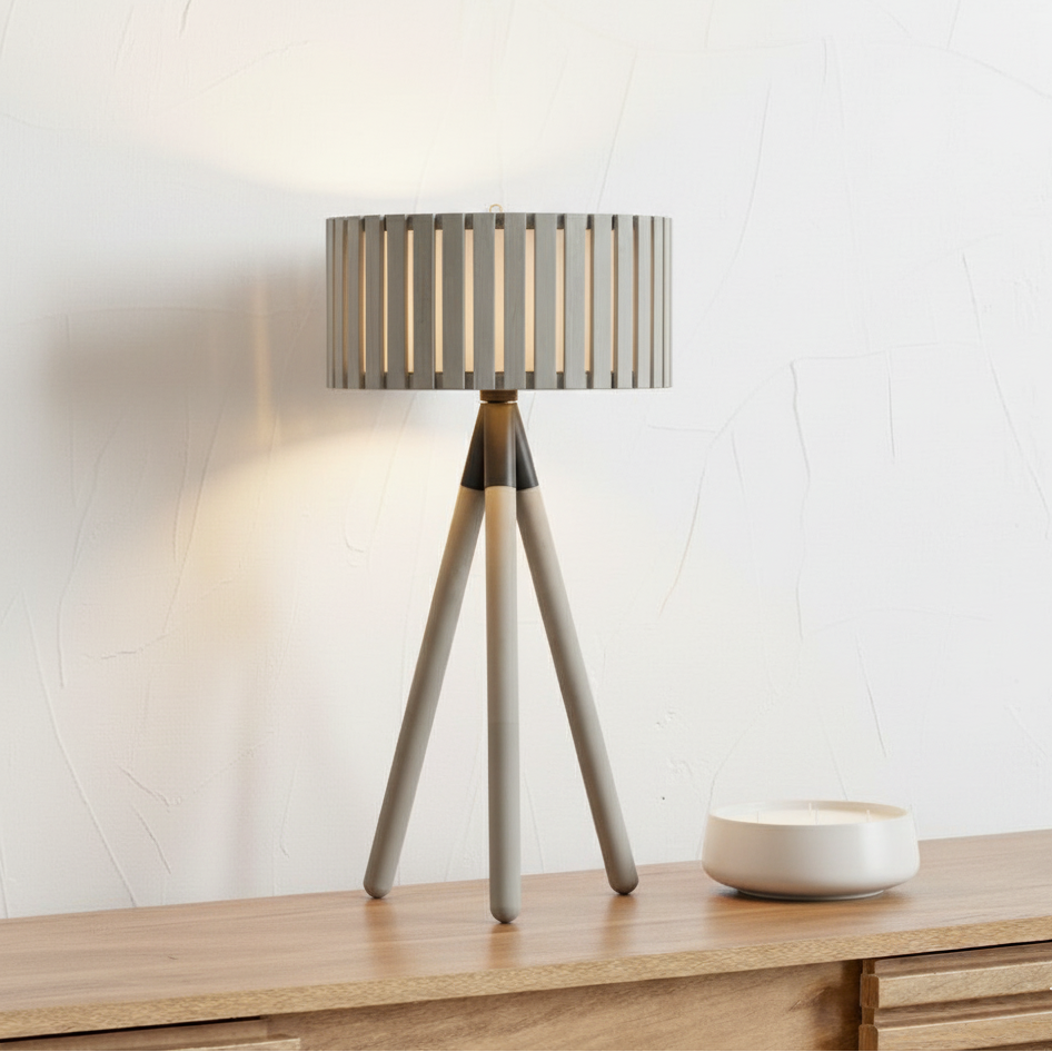 Rabanne Slatted Pine Wood Tripod Table Lamp
