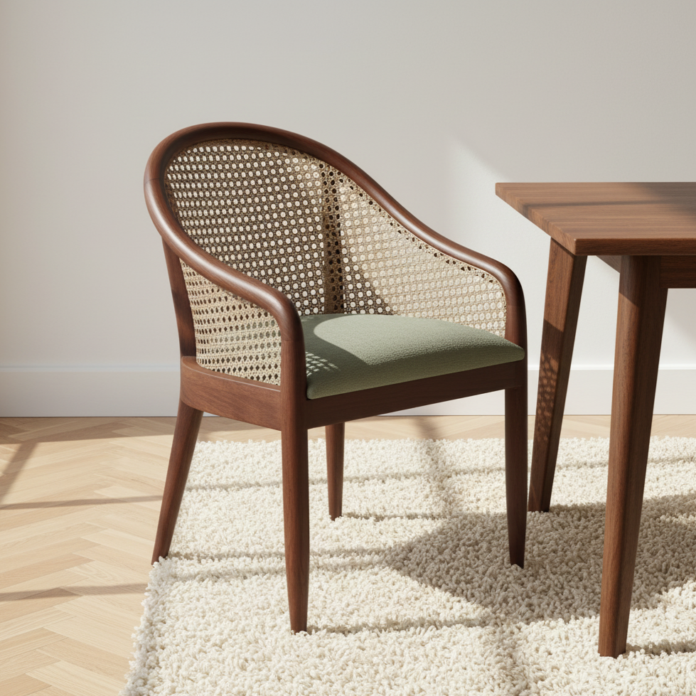 Carmel Oak With Cane and Upholstery Dining Armchair (Set of 2)