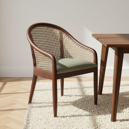 Carmel Oak With Cane and Upholstery Dining Armchair (Set of 2)